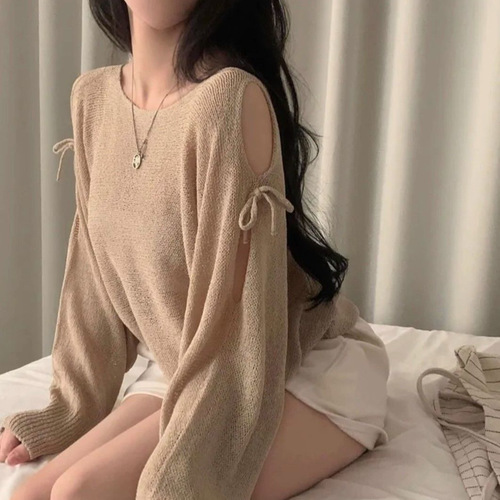 Korean Design Embroidered Bow Belted Knit Top for Women - Autumn New Arrival Gentle Style Loose and Thin Blouse
