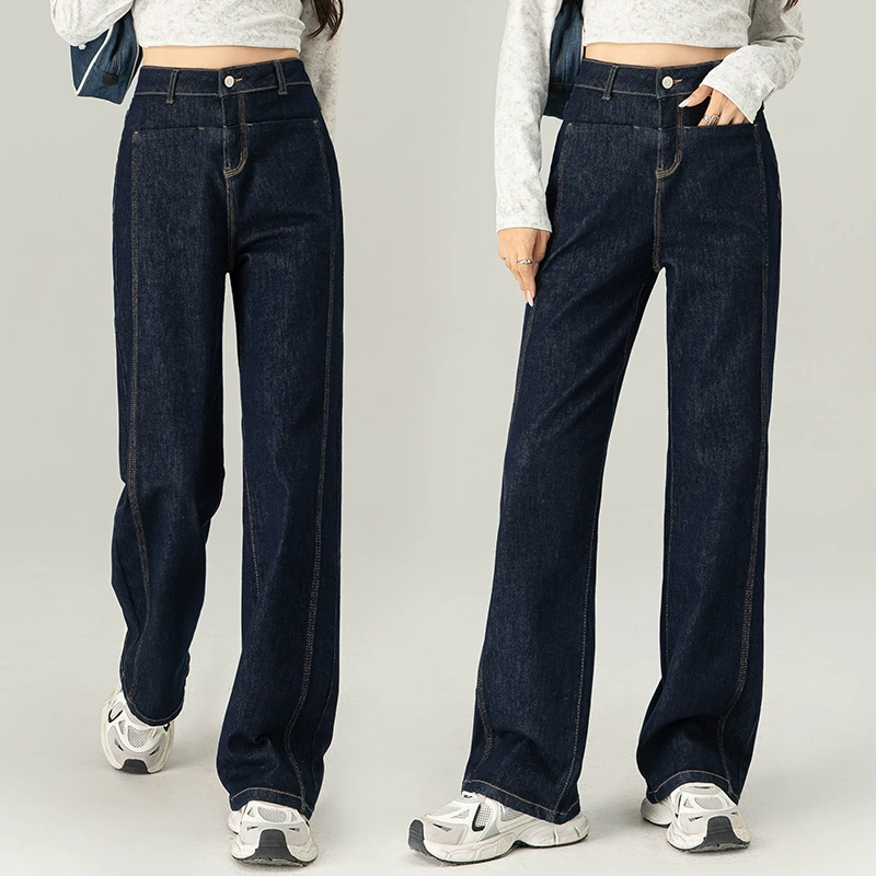Джинсы женские синие широкие, модель 2025 года, осенние, с высокой талией, свободные, драпированные, элитный дизайн, длиной в пол
