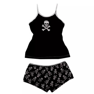 Y2k Crop Top Skull Print Harajuku Aesthetic Gothic Hip Hop Punk Vest Retro Sling Shorts suit