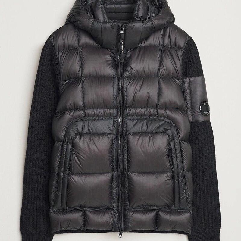 Cross-border winter new C-knit patchwork wool-sleeve down jacket for men, workwear style, trendy brand, hooded, white duck down, thickened Cross-border winter new C-knit patchwork wool-sleeve down jacket for men, workwear style, trendy brand, hooded, white duck down, thickened