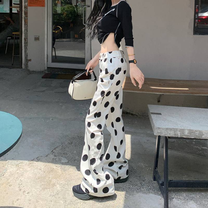 批发假日感时尚单品波点主义轻松舒适微喇休闲裤加长常规|undefined