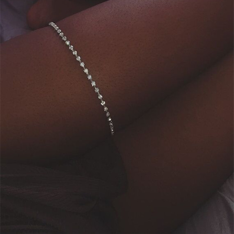 Simple sexy solo rhinestone pierna cadena doble fila artificial muslo cadena verano bikini cuerpo joyería