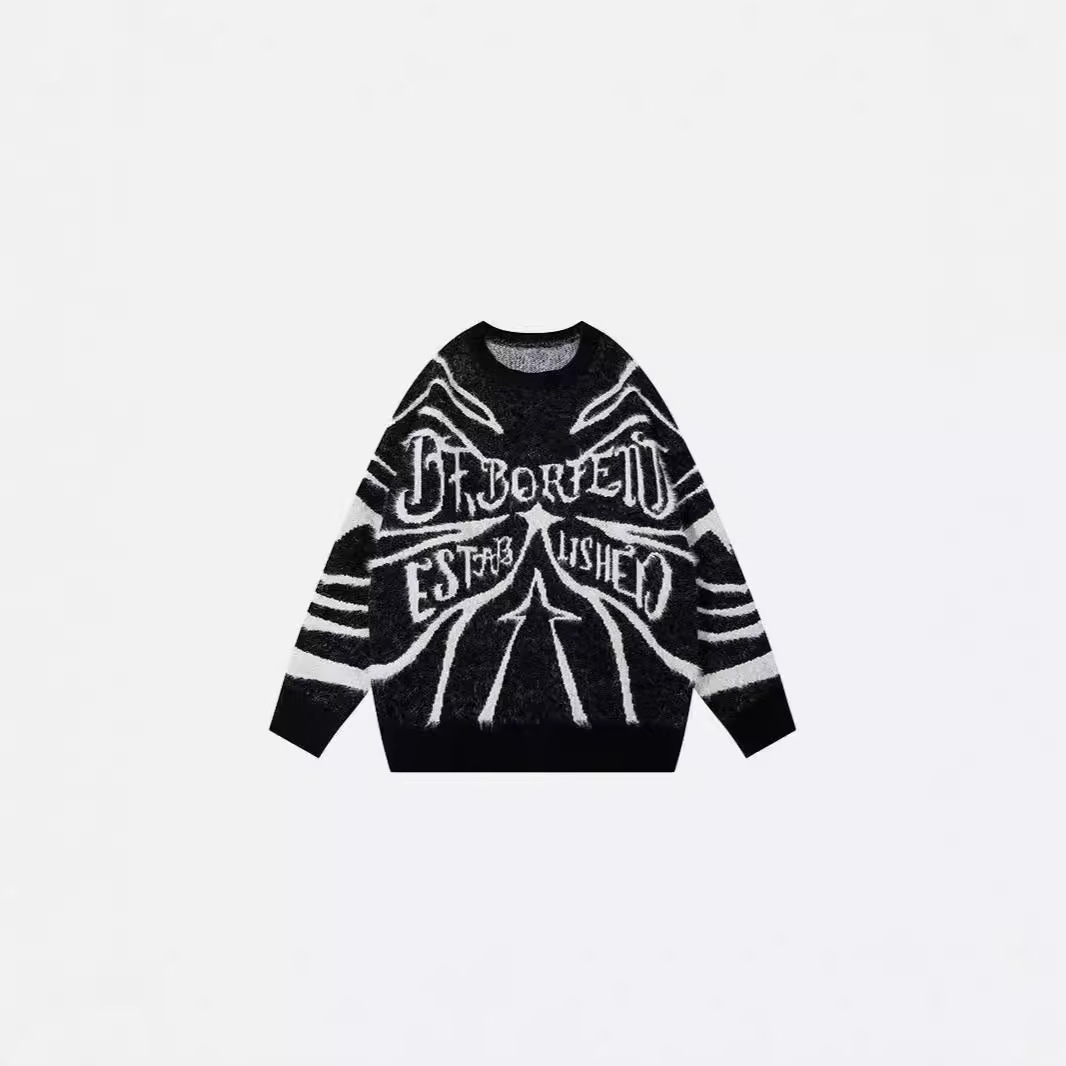 Men's Clothing autumn and winter letters irregular pattern round neck sweater men and women retro loose sweater wholesale_voghion.com