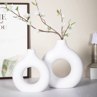 Ins Donut Imitation Ceramic Vase Artificial Flower Vase Scandinavian Style Creative Home Living Room Decoration Table Decorations