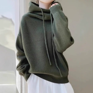 独立站亚马逊跨境欧货堆堆领加厚毛衣女秋冬季新款慵懒风针织衫女