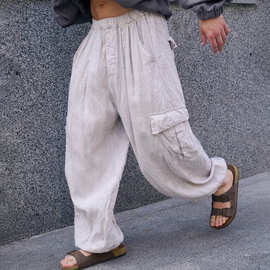 欧美跨境亚马逊春季新款男士休闲裤宽松透气阔腿多口袋直筒裤男