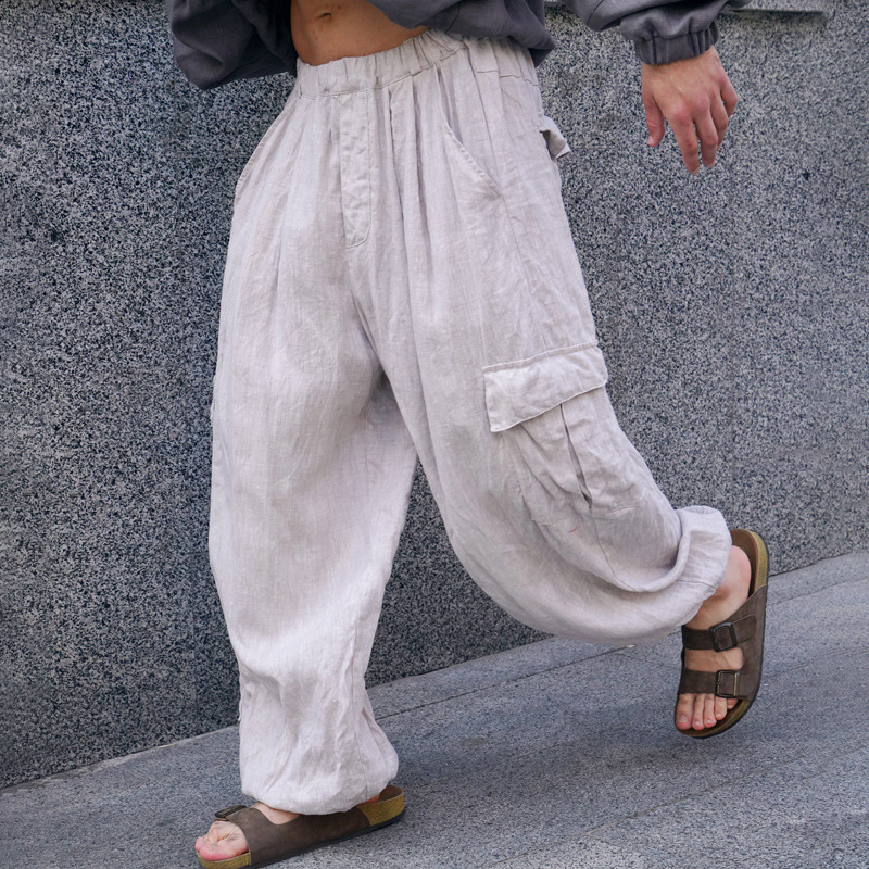European and American Cross-Border Amazon Spring New Men's Casual Pants Loose Breathable Wide-Leg Multi-Pocket Straight Pants for Men