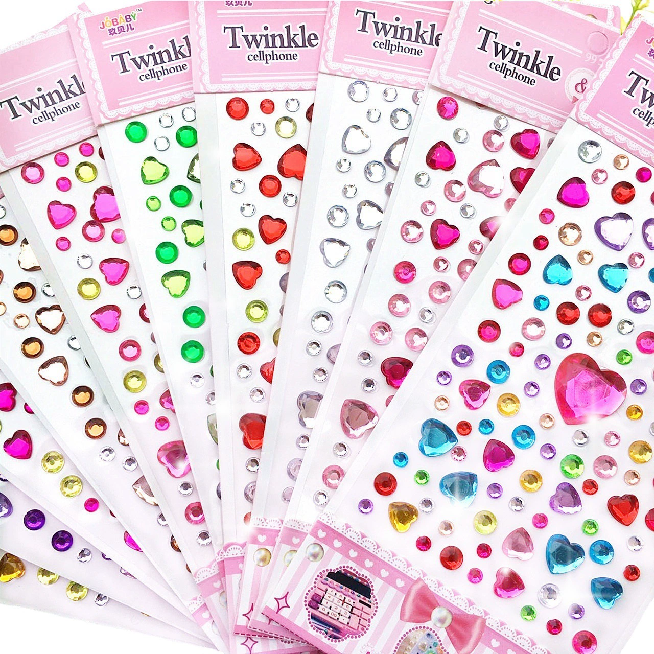 Crystal Patch Acrylic Gem Stickers, Plum Blossom & Heart Designs, 18 × 8.5 cm