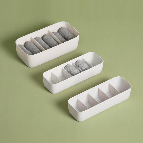 Home bedroom five-compartment sock storage box, stackable ABS three-compartment underwear storage box