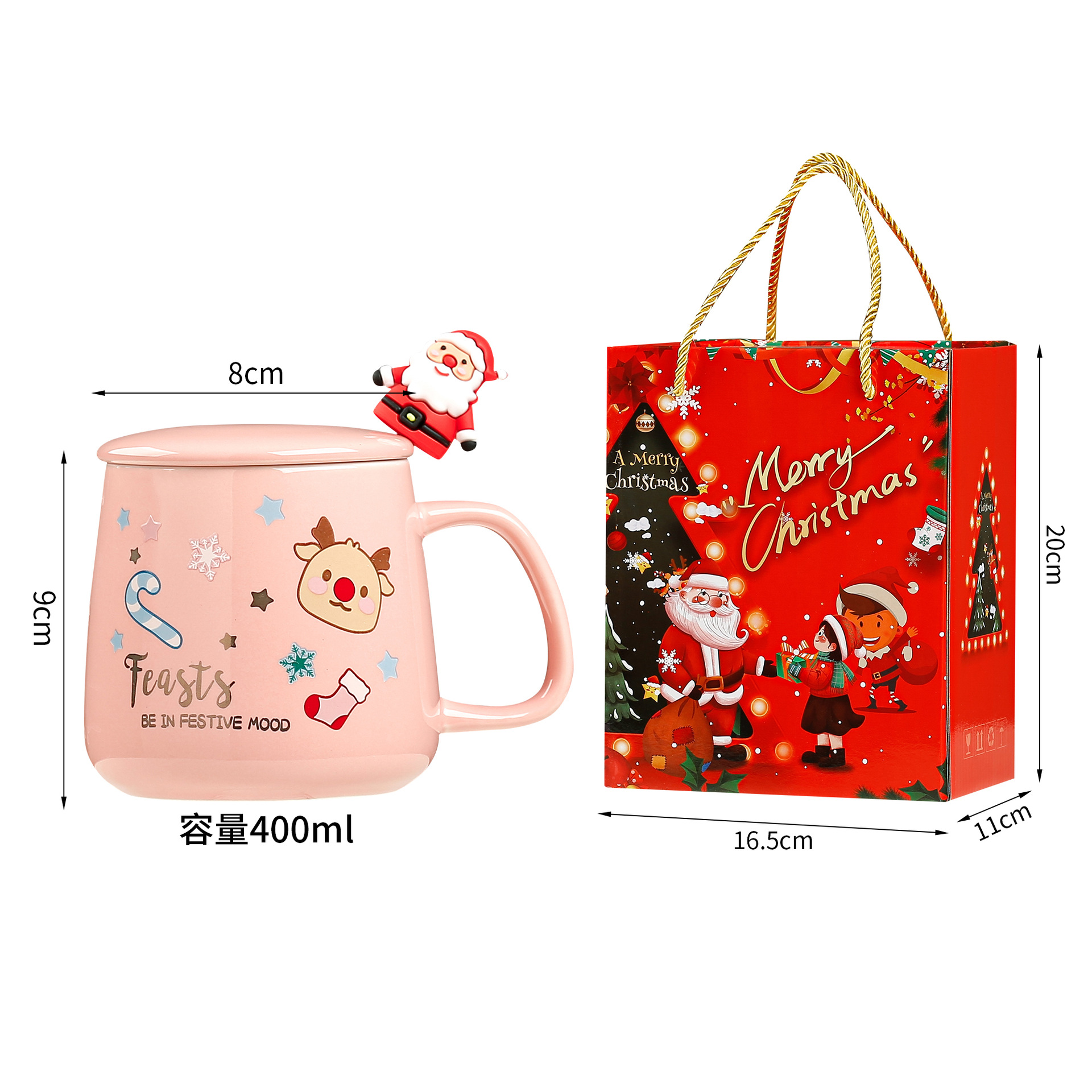 Juego de Tazas de Cerámica con Tapa y Cuchara, Taza para Agua, Regalo de Navidad, Recuerdo, Edición Limitada de Navidad