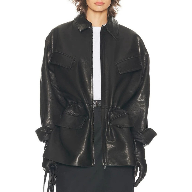 Hn6120 Genuine Leather Jacket 2026 New European and American Style Vegetable-Tanned Sheepskin Oversized Workwear Mid-Length Jacket Hn6120 Genuine Leather Jacket 2026 New European and American Style Vegetable-Tanned Sheepskin Oversized Workwear Mid-Length Jacket