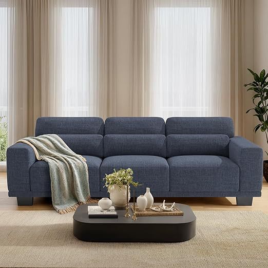 Sofá moderno de 3 asientos sofá acolchado de asiento profundo correa de sofá desmontable cubierta lavable sala de estar amplio reposabrazos tela de lino simple