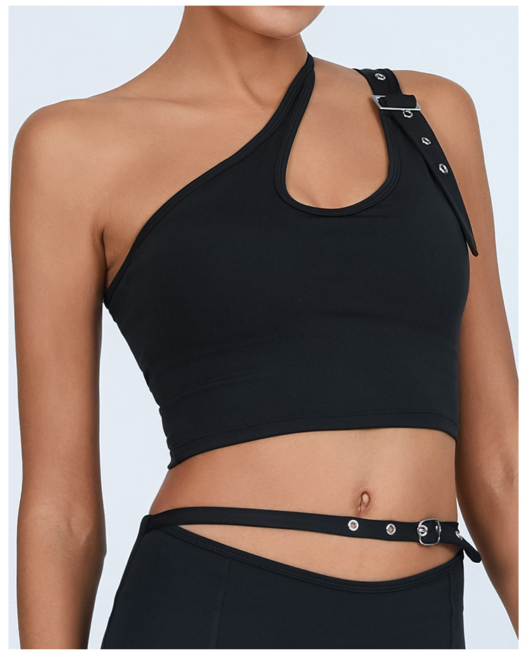 Europa y Estados Unidos comercio exterior chaleco de yoga transfronterizo mujer con almohadilla de pecho irregular de un solo hombro deportivo acondicionamiento físico rápido secado chaqueta de cintura