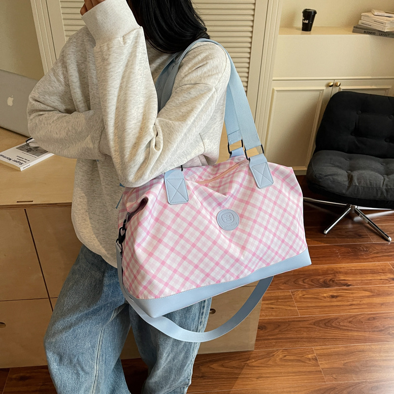 女性用の国境を越えた日本と韓国の旅行バッグ、夏の小さな新鮮な斜めの格子縞の荷物バッグ、学生用フィットネスバッグ、男性用のポータブルスポーツバッグ|undefined
