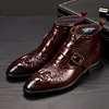 Martens, men's high boots for leather shoes with zipper pointy toe, crocodile print, genuine leather, European style