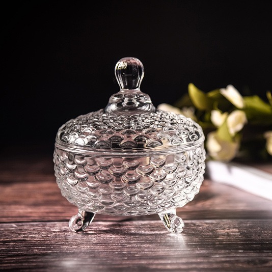 批发欧式玻璃糖罐鱼鳞糖果罐玻璃器皿咖啡糖缸喜糖盒创意摆件