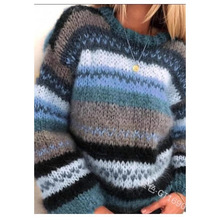 速卖通秋冬欧美外贸彩虹宽松时尚套头毛衣休闲保暖百搭针织衫女装