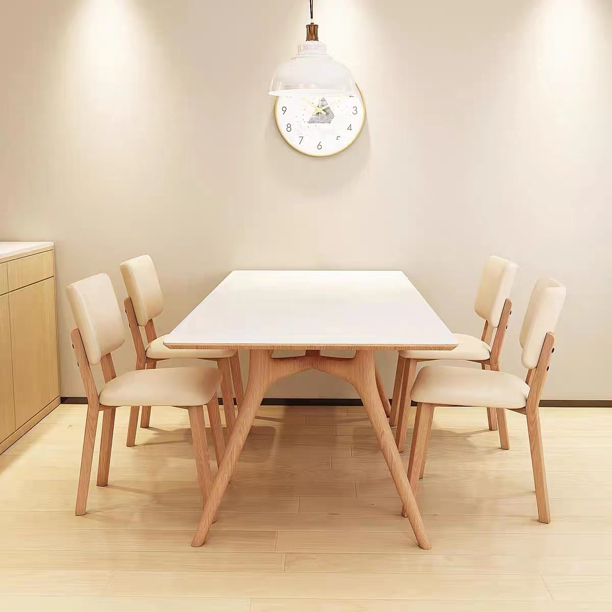 Sillas de comedor de madera maciza, sillas de mesa de comedor modernas y simples, taburetes de cuero nórdicos de restaurante japonés.