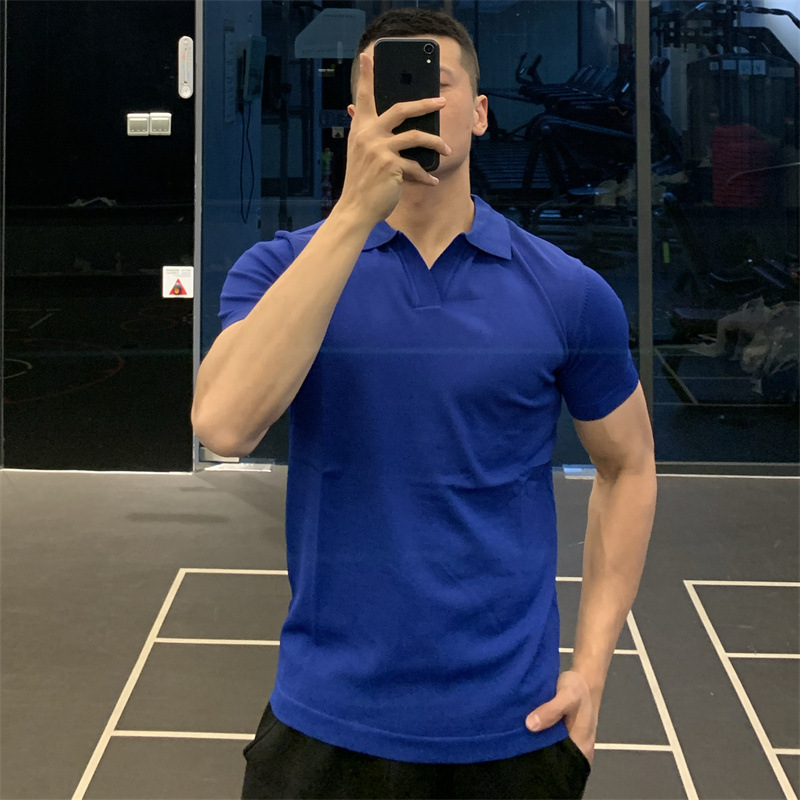 Camisa polo de manga corta sin botones de punto de solapa de verano para hombre de estilo maduro ligero Camiseta casual suelta