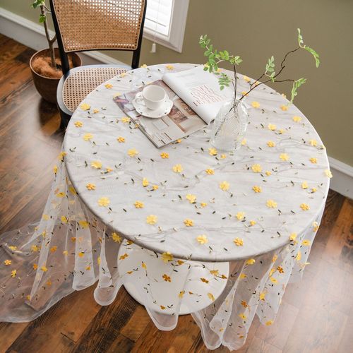 Imanqi Yun Tablecloth Yellow Flower Embroidery Cake Photography Background Embroidery Prop Fabric Tablecloth