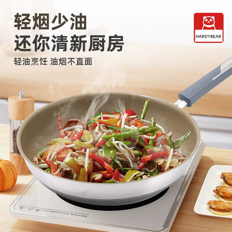 Three-layer steel wok 316 non-stick pot household commercial flat bottom steaming soup pot induction cooker gas stove frying pan wholesale