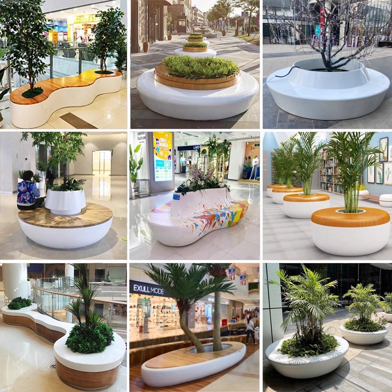 Parque de FRP paisajismo piscina de árboles cama de flores al aire libre gran piscina de plantación de árboles FRP piscina de árboles al aire libre taburetes de ocio