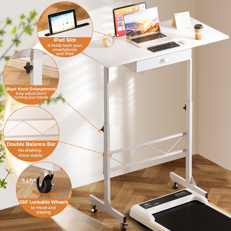 Factory Hot-Selling Small Office Computer Desk, Height-Adjustable, Portable with Wheels