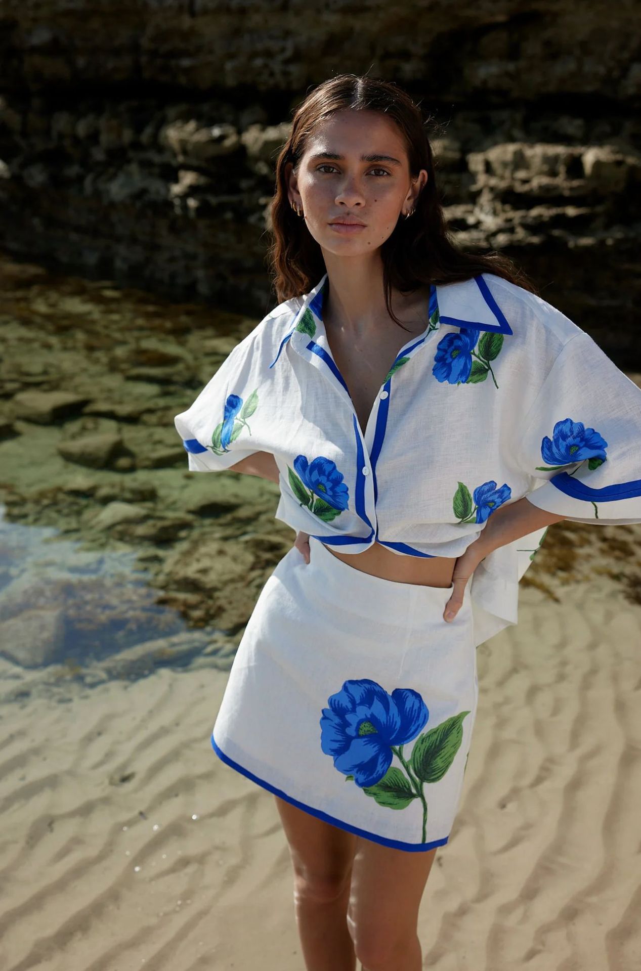 Linen, Polyester Fabric Type Shorts Co-ord Set Sets Type Daily Beach Women's Casual Flower Linen Polyester Shorts Co-ord Set Skirt Sets