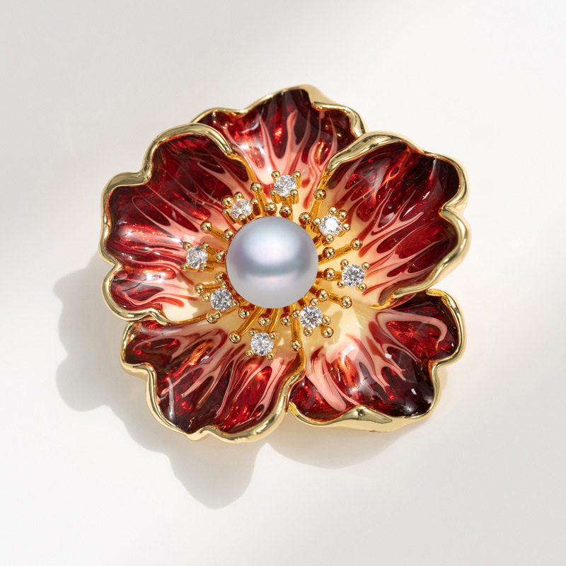 Hochwertiger handgefertigter Retro-Pfingstrosen-Broschenanhänger, Emaille-Blumennadel_voghion.com