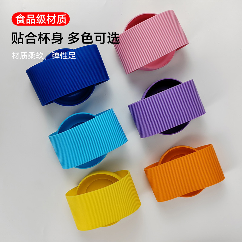 Fábrica de venta directa transfronteriza silicona gruesa antideslizante taza térmica antideslizante taza redonda de vidrio a rayas cubierta de taza