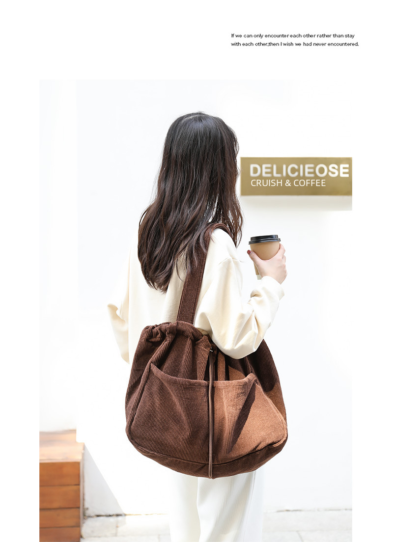 Japanese Style Vintage Corduroy Handbag ins Canvas Large Capacity Underarm Bag Internet Popular Fashionable Drawstring Shoulder Bag for Women_voghion.com