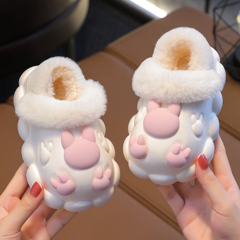 Winter cute cotton children's removable keep warm women's slippers