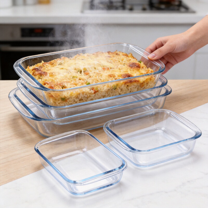 Heat-Resistant Glass Baking Dish Set for Home Use, Rectangular Baking Dish Suitable for Microwave and Oven, Can Be Used for Baked Rice Heat-Resistant Glass Baking Dish Set for Home Use, Rectangular Baking Dish Suitable for Microwave and Oven, Can Be Used for Baked Rice