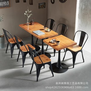 Nordic Solid Wood Restaurant Restaurant Casual Dining Table and Chair Combination Industrial Style Bar Pub Square Table 24-Person Dining Table
