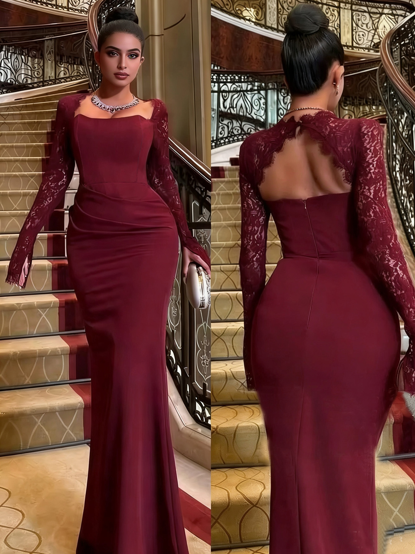 Vestidos de mujer para comercio exterior europeo y americano, vestido sexy de Amazon, vestido de novia de encaje de manga larga, vestido sencillo para banquete de boda