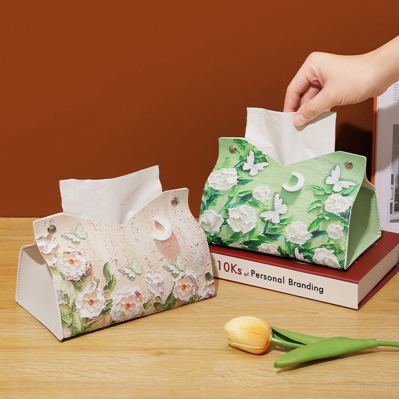 Pintura al óleo caja de pañuelos de estilo de lujo ligero sala de estar caja de dibujo de papel de almacenamiento restaurante inodoro red de alto valor caja de dibujo del mismo estilo