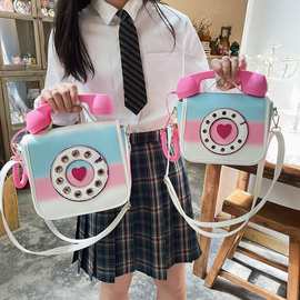 少女可爱学院风单肩斜挎女包2021新款电话造型枕头包大小号手提包