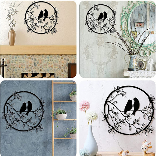 Metal love bird silhouette round love art iron hanging ornaments independent station manufacturer supply