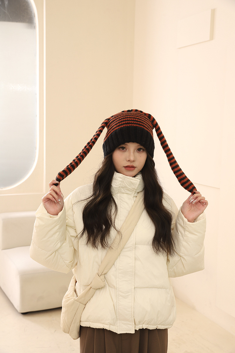 Corée du Sud Chine-Chic Marque Mignon Oreille De Lapin Tricoté Rayé Pull Laine Enfants y2k Shopping Mode Chaud Froid Chapeau_voghion.com
