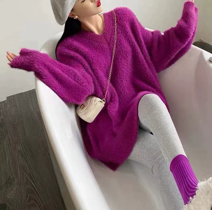 Новый женский свитер из имитации норки в японском стиле, коллекция Осень/Зима 2025, свободный крой, мягкий и пушистый трикотаж из имитации норки.