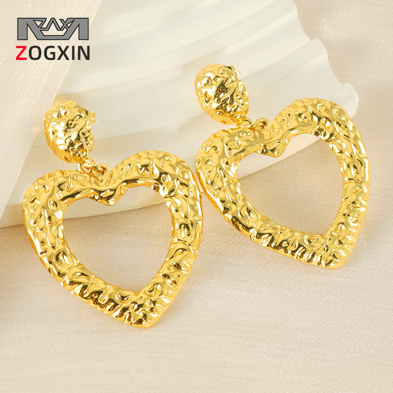 Estilo ins retro exageración atmósfera de alto nivel amor pendiente de lava patrón de martillo de acero inoxidable pendiente en forma de corazón mujer