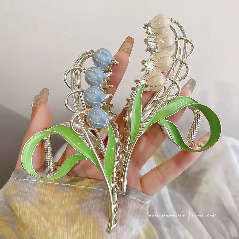 Frühlingsexplosionen Handbemalte Ölblumen-Haarnadel Weibliches süßes, mädchenhaftes Temperament Greifclip Hinterkopf Haifischclip Haargreifer_voghion.com