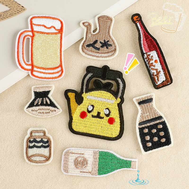 千枫电脑绣花标卡通酒瓶服装辅料鞋帽包饰品配件DIY补丁贴刺绣贴