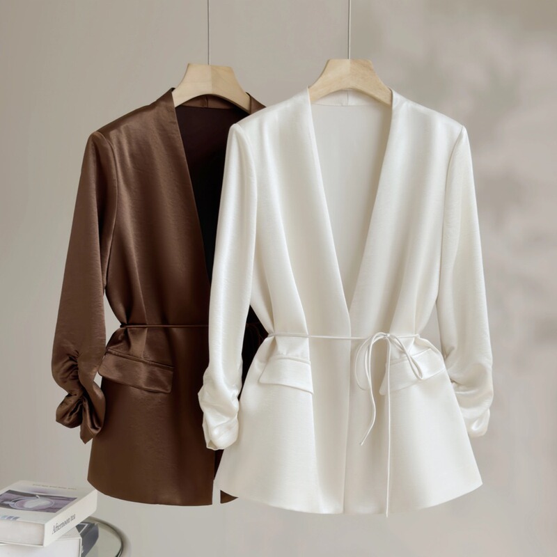 White Blazer for Women, 2026 Summer New Style, High-End Elegant Waist-Cinching Slim-Fit Lightweight Satin Suit Jacket White Blazer for Women, 2026 Summer New Style, High-End Elegant Waist-Cinching Slim-Fit Lightweight Satin Suit Jacket