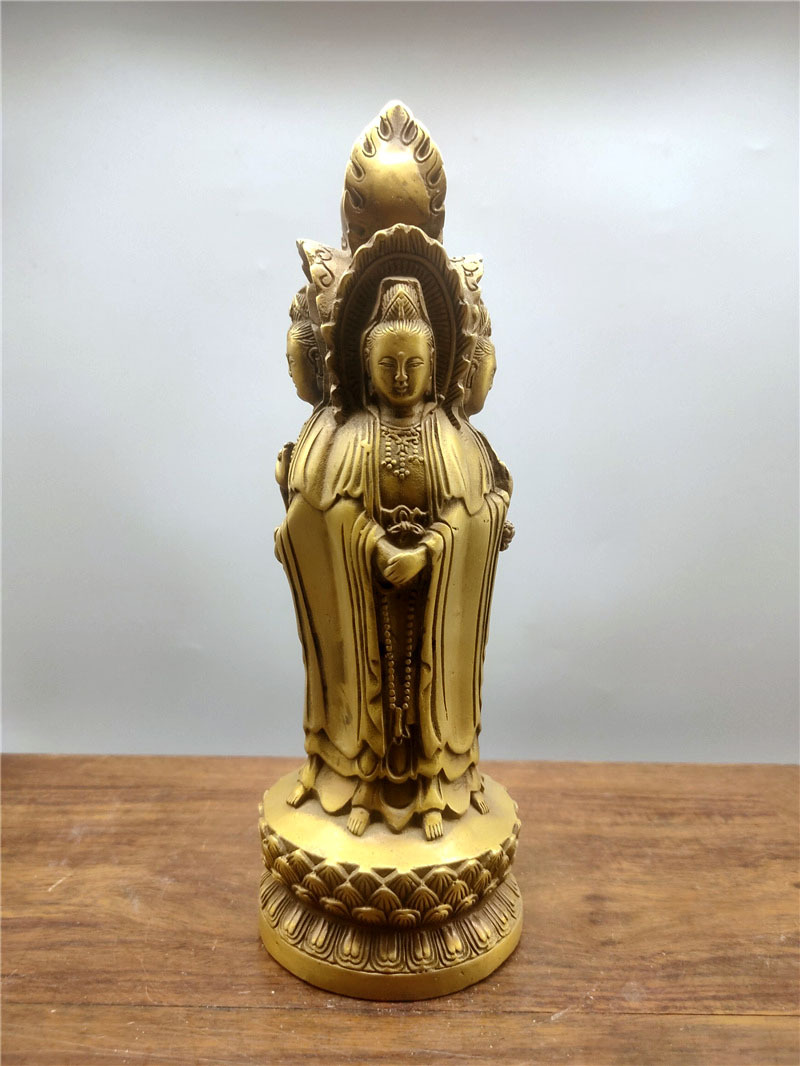 黄铜仿古古玩杂项收藏工艺品四面观音摆件中式家居装饰品摆饰