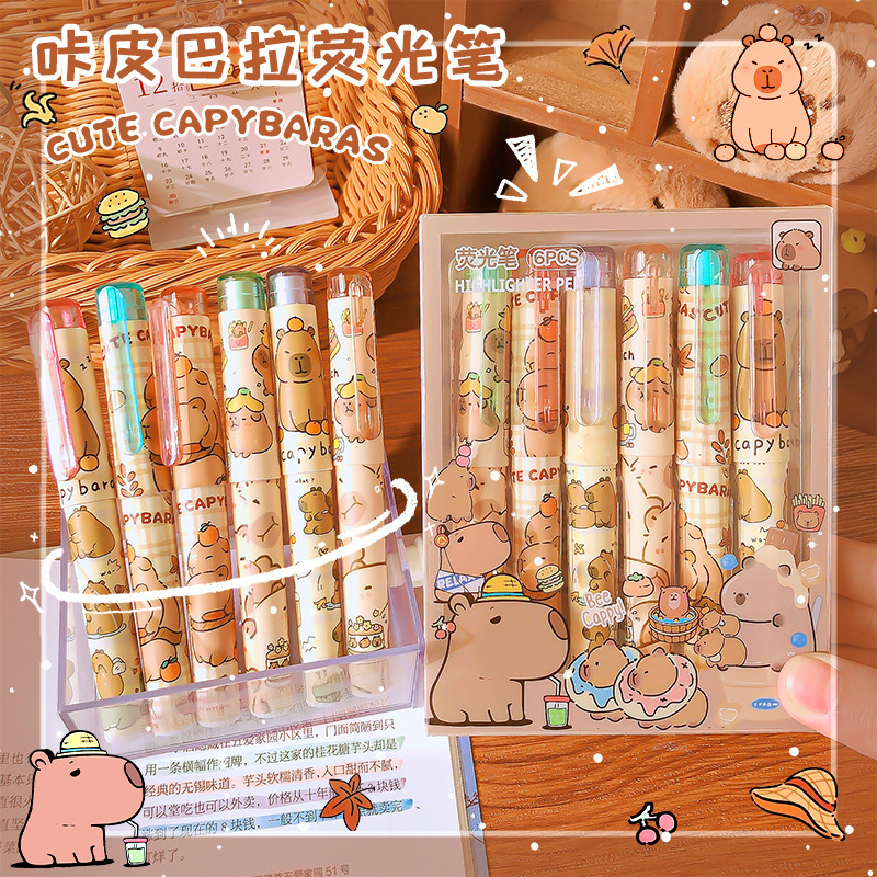 Nuevo resaltador Kapibala lindo conejillo de indias acuarela marcador de alto valor estudiante de dibujos animados graffiti mano cuenta bolígrafo