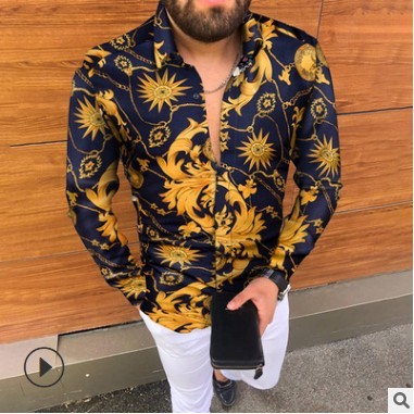 Floral business casual Dress suit shirts for maleretro floral shirts printed men long sleeve shirt