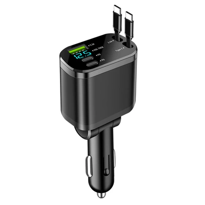 Digital display car charger telescopic Mobil şarj cihazları - 70-off-stacks-of-m4-dual-type-c-stretch-cable-pdsuper-fast-charging-with-packaging