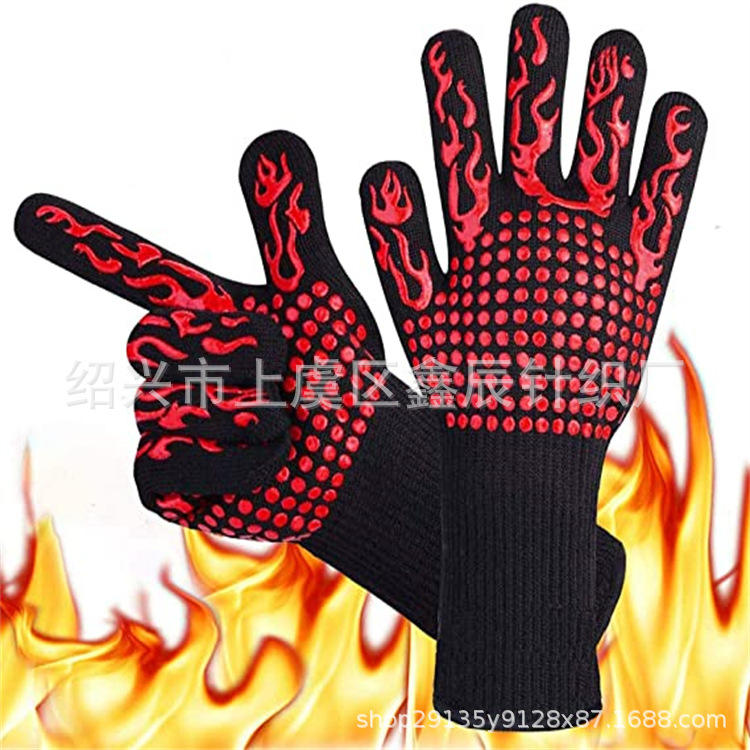 Fabricante 800 grados aramida guantes resistentes a altas temperaturas ignífugo horno de microondas aislamiento térmico horno para hornear guantes de barbacoa-