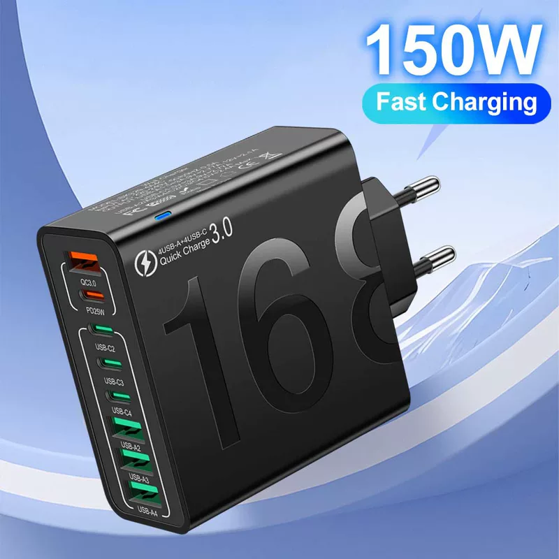 Стандарт 150W 4USB 4Type-c многоразъемный QC3.0 быстрая зарядка PD25W быстрая зарядка зарядное устройство для мобильного телефона